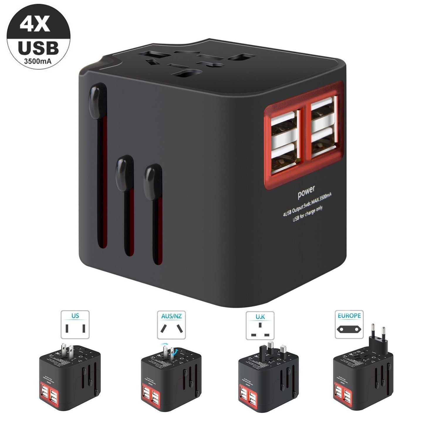 Worldwide Plug Adapter With 4 Port USB Fast Charger And A Surge Protector by VistaShops