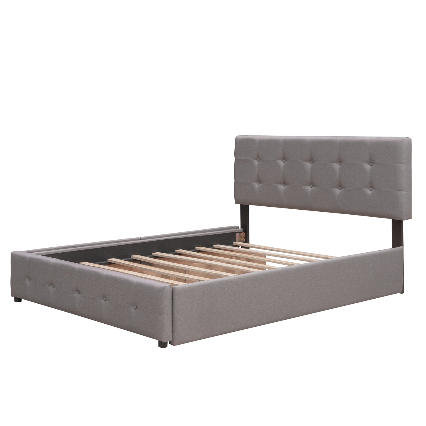 Upholstered Platform Bed with 2 Drawers and 1 Twin XL Trundle,  Linen Fabric, Queen Size - Light Gray(OLD SKU :LP000314AAN)