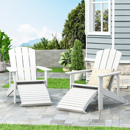 Outdoor Classic White Solid Wood Adirondack Chair Retractable Foldable （Set of 1）