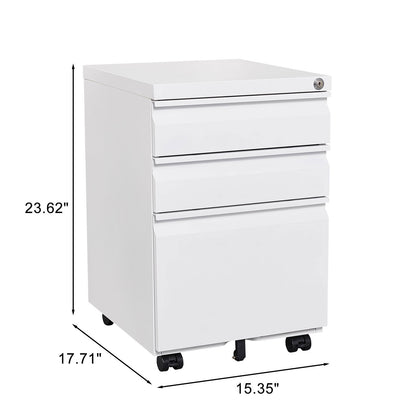 3 Drawer Mobile Locking File Cabinet, Rolling Filing Cabinet for Letter/A4 Size With 5 Wheels,WHITE