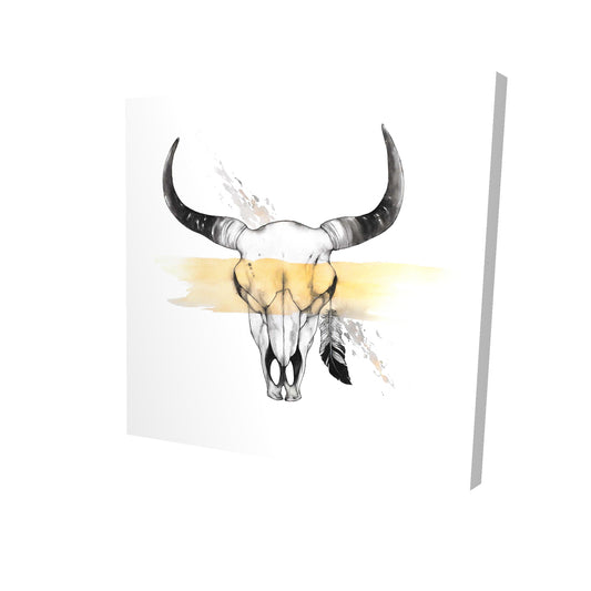 Cow skull with feather - 32x32 Print on canvas