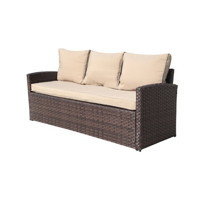 6-Piece Outdoor PE Rattan Sofa Set Patio Garden Wicker Dining and Coffee Sofa-Dark Brown