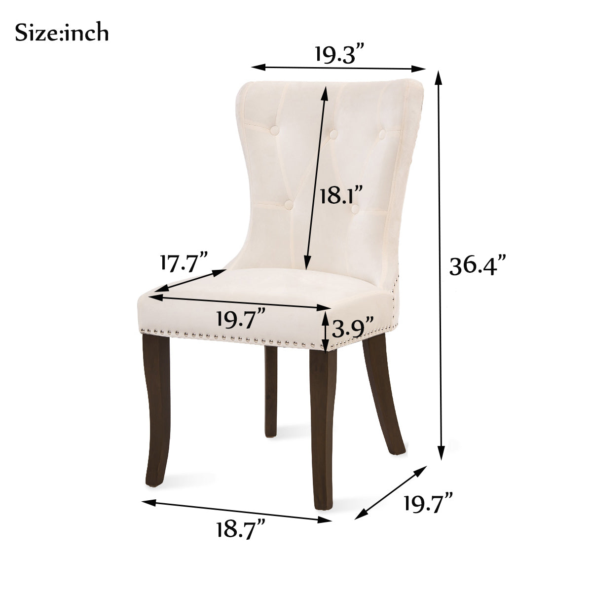 TOPMAX Dining Chair Tufted Armless Chair Upholstered Accent Chair, Set of 4 (Cream)