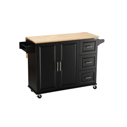 Kitchen Island & Kitchen Cart, \\nMobile Kitchen Island with Extensible Rubber Wood Table Top,\\nadjustable Shelf Inside Cabinet,\\n3 Big Drawers, with Spice Rack, Towel Rack, \\nBlack-Beech .