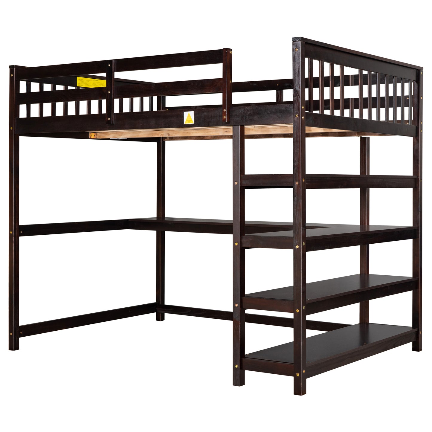 Full Size Loft Bed with Storage Shelves and Under-bed Desk, Espresso(OLD SKU:SM000246AAP-1)