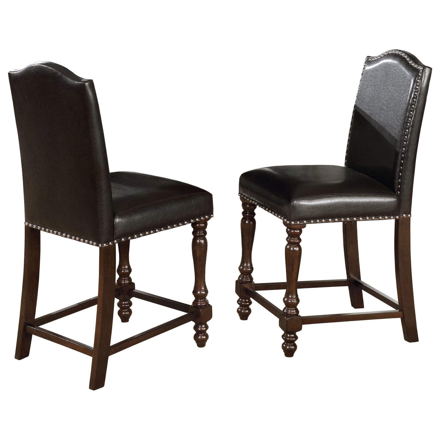 Traditional Style Counter Height Dining Side Chair 2pc Set Espresso PU Leather Upholstered Seat Dark Espresso Brown Finish Nailhead Trim Turned Front Legs Dining Room Wooden Furniture