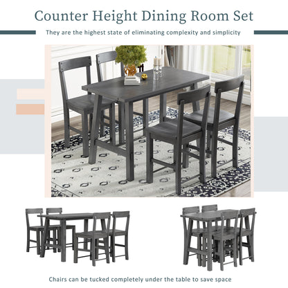 TREXM Minimalist industrial Style 5-Piece Counter Height Dining Table Set Solid Wood & Metal Dining Table with Four Chairs for Small Space (Gray)