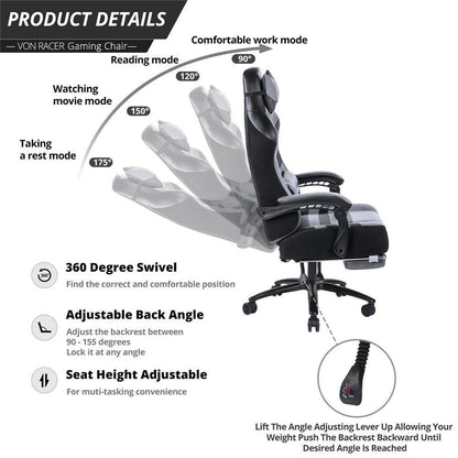 Vanbow.Seat Height Adjustable Swivel Racing Office Computer Ergonomic Video Game Chair