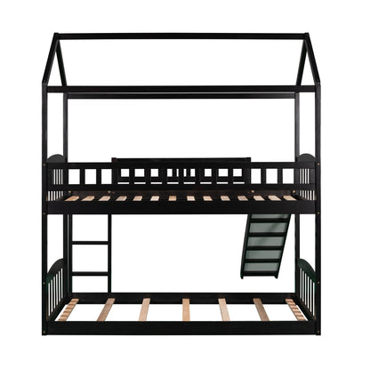 Twin Over Twin Bunk Bed with Slide, House Bed with Slide, Espresso(OLD SKU: LP000213AAP)