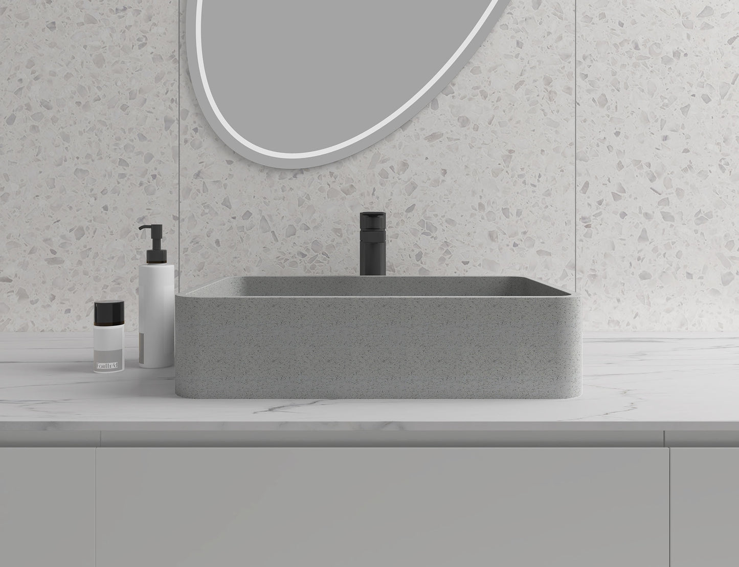 Rectangle Concrete Vessel Bathroom Sink in Grey without Faucet and Drain