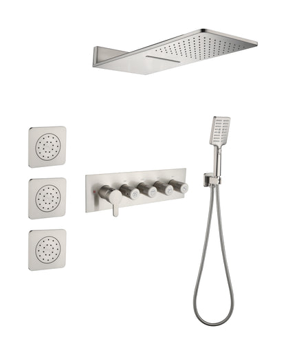 Wall Mounted Waterfall Rain Shower System With 3 Body Sprays & Handheld Shower