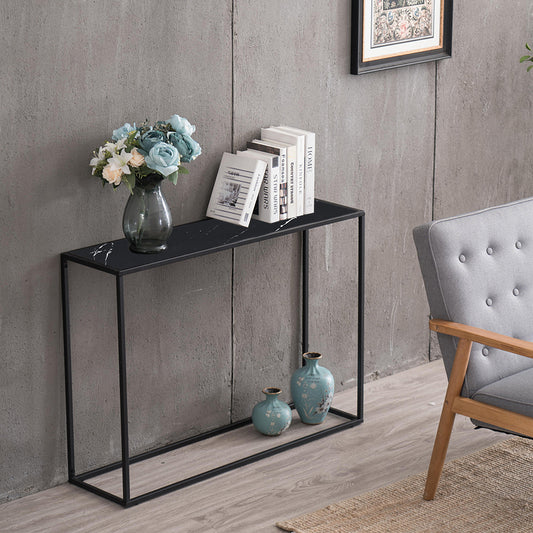 D&N Console Talbe Minimalist Porch Table Sofa sidetable, MDF boards, metal frame , Rectangle shape, Black,41.73''L 11.2''W 29.92''H