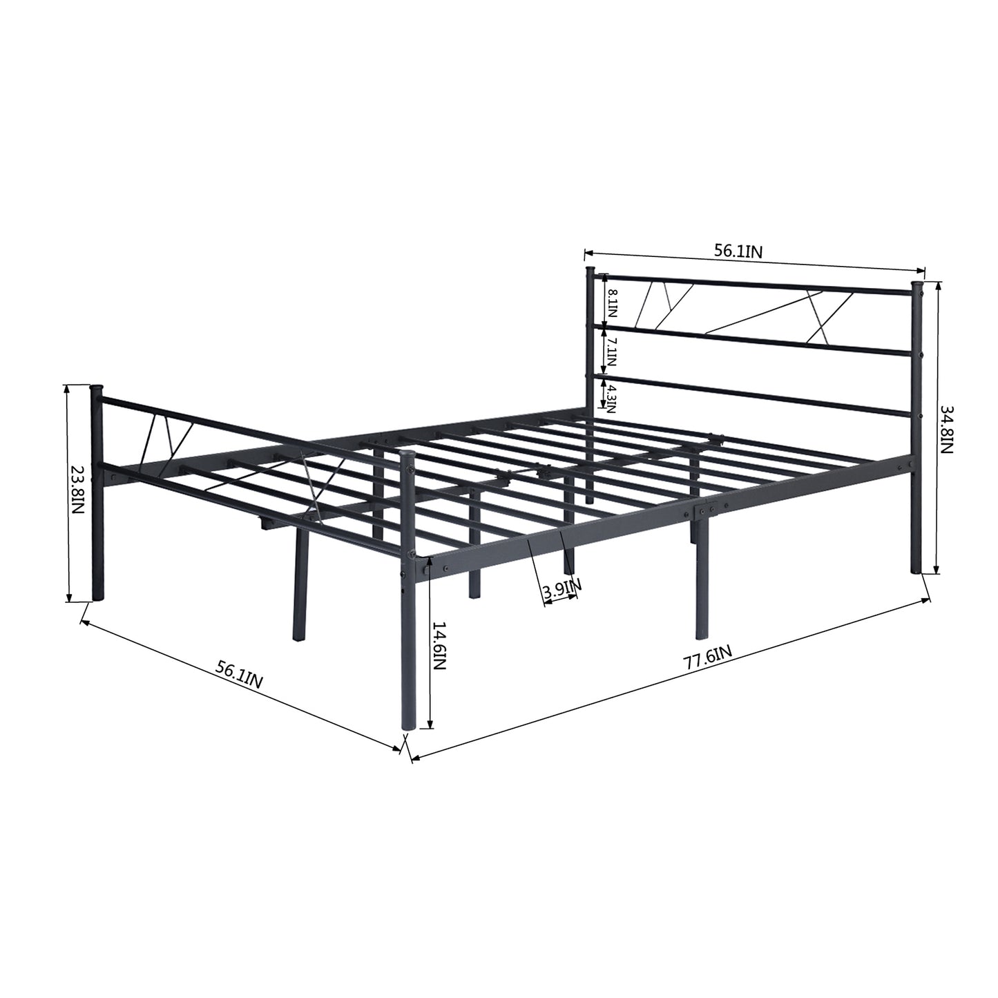 LT full size single metal bed frame in black color for adult and children used in bedroom or dormitory with large storage space under the bed