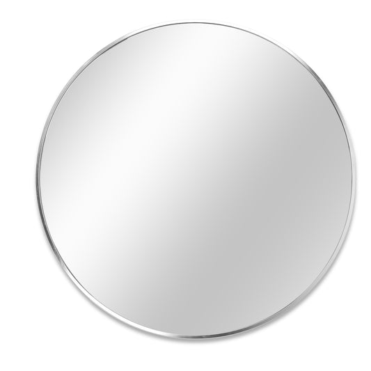 Round Mirror, Circle Mirror 32 Inch, Silver Round Wall Mirror Suitable for Bedroom, Living Room, Bathroom, Entryway Wall Decor and More, Brushed Aluminum Frame Large Circle Mirrors for Wall