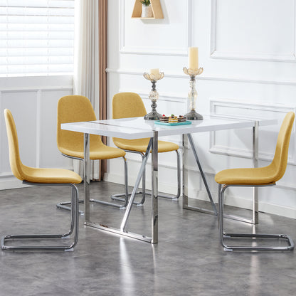 Dining Chairs Set of 4,Spoon shape Modern Style Dining Kitchen Room Upholstered Side Chairs， Accent Chairs with Soft Linen Fabric Cover Cushion Seat and plating Metal Legs Yellow office chair