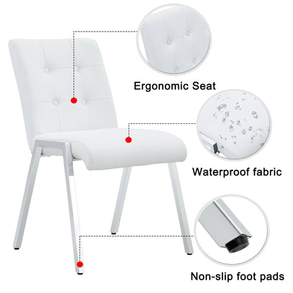 Grid shaped armless high back dining chair,2-piece set, office chair. Applicable to dining room, living room, kitchen and office.White  Chair and Electroplated metal leg