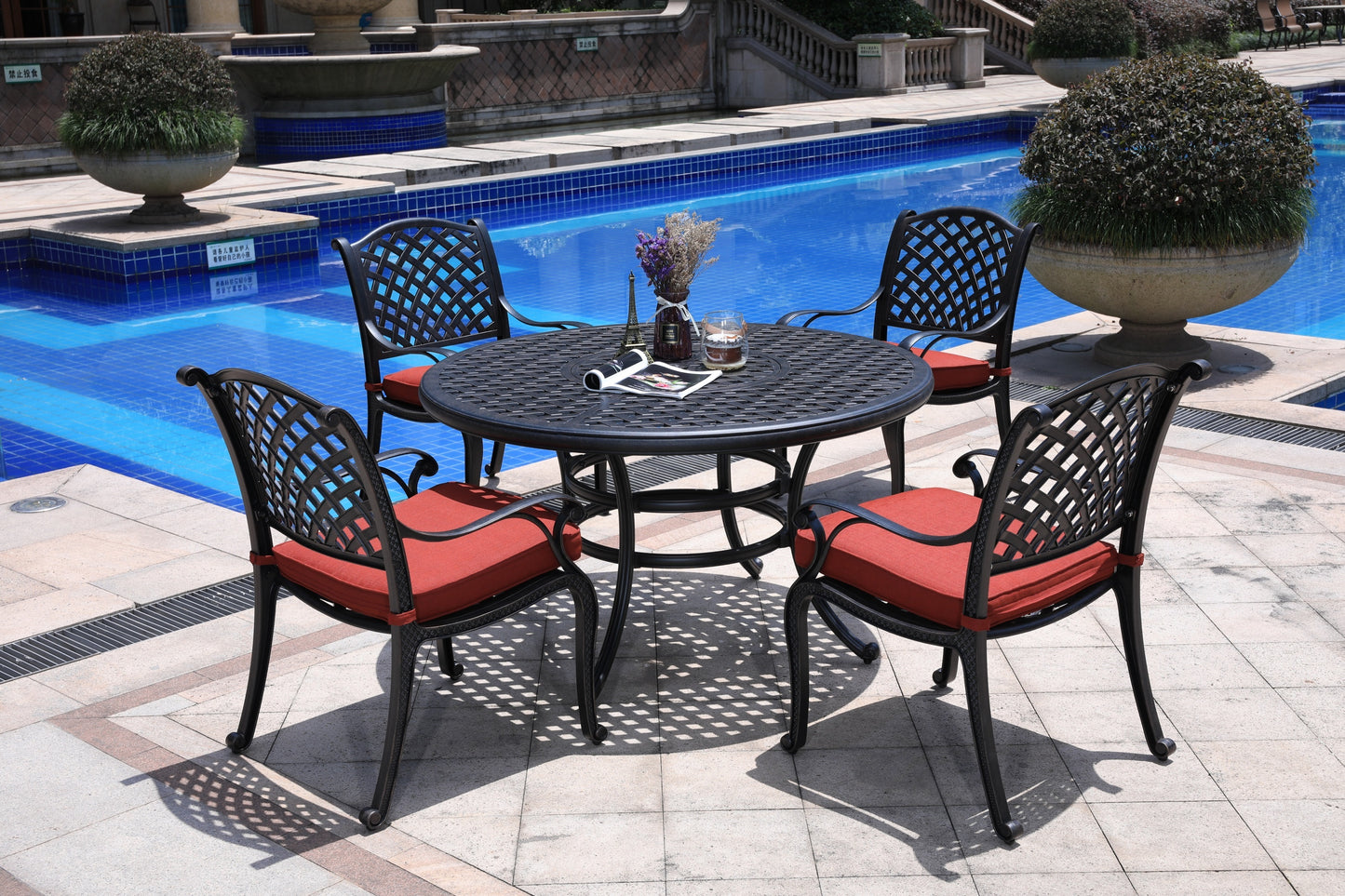 Round 4 - Person 51.97" Long Dining Set with Cushions, Terracotta