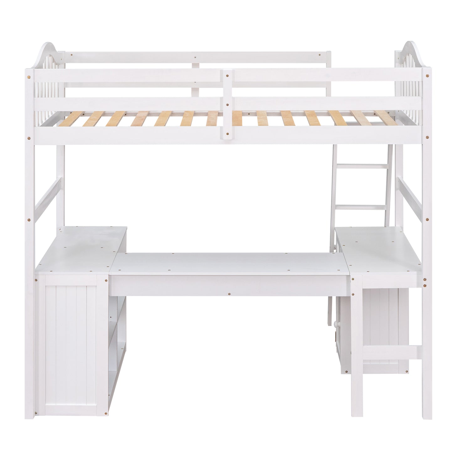 Twin size Loft Bed with Drawers, Cabinet, Shelves and Desk, Wooden Loft Bed with Desk - White(OLD SKU :LT000505AAK)