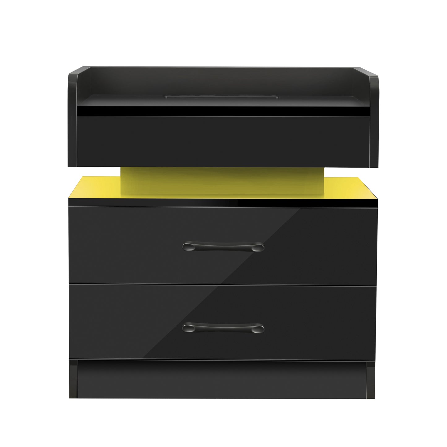 Nightstand with 2 Drawers,USB Charging Ports, Wireless Charging and Remote Control LED Light-Black