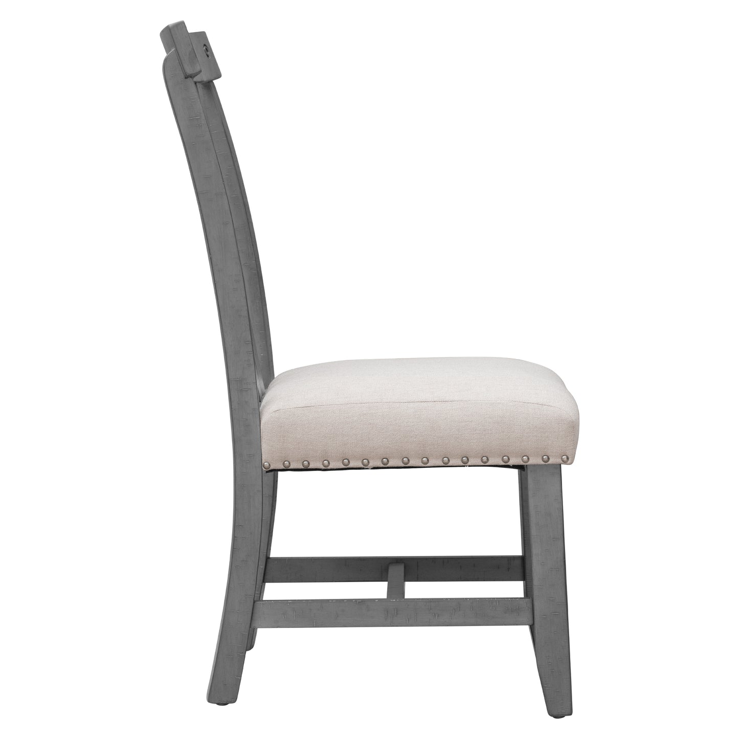 TREXM Set of 2 Fabric Upholstered Dining Chairs with Sliver Nails and Solid Wood Legs (Gray)