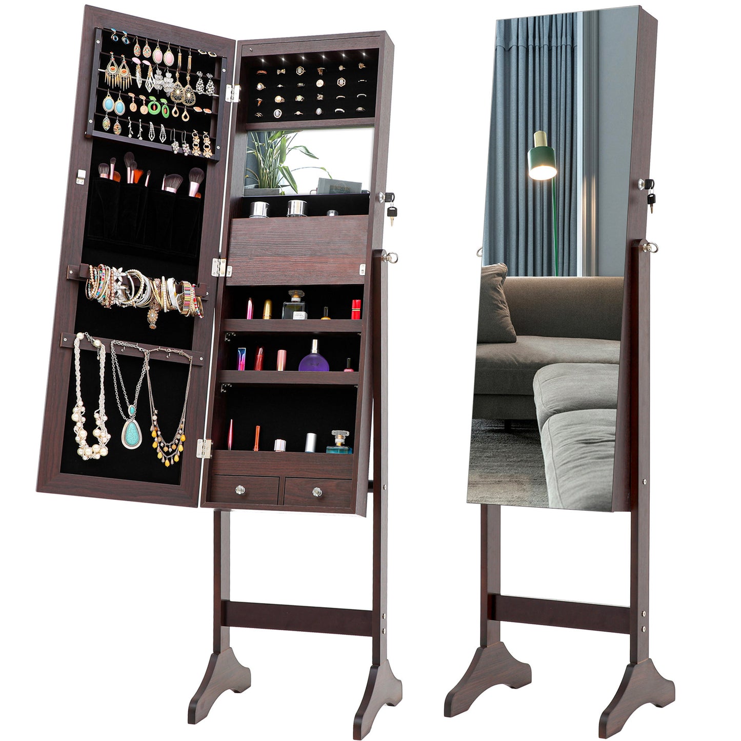 Fashion Simple Jewelry Storage Mirror Cabinet With LED Lights,For Living Room Or Bedroom