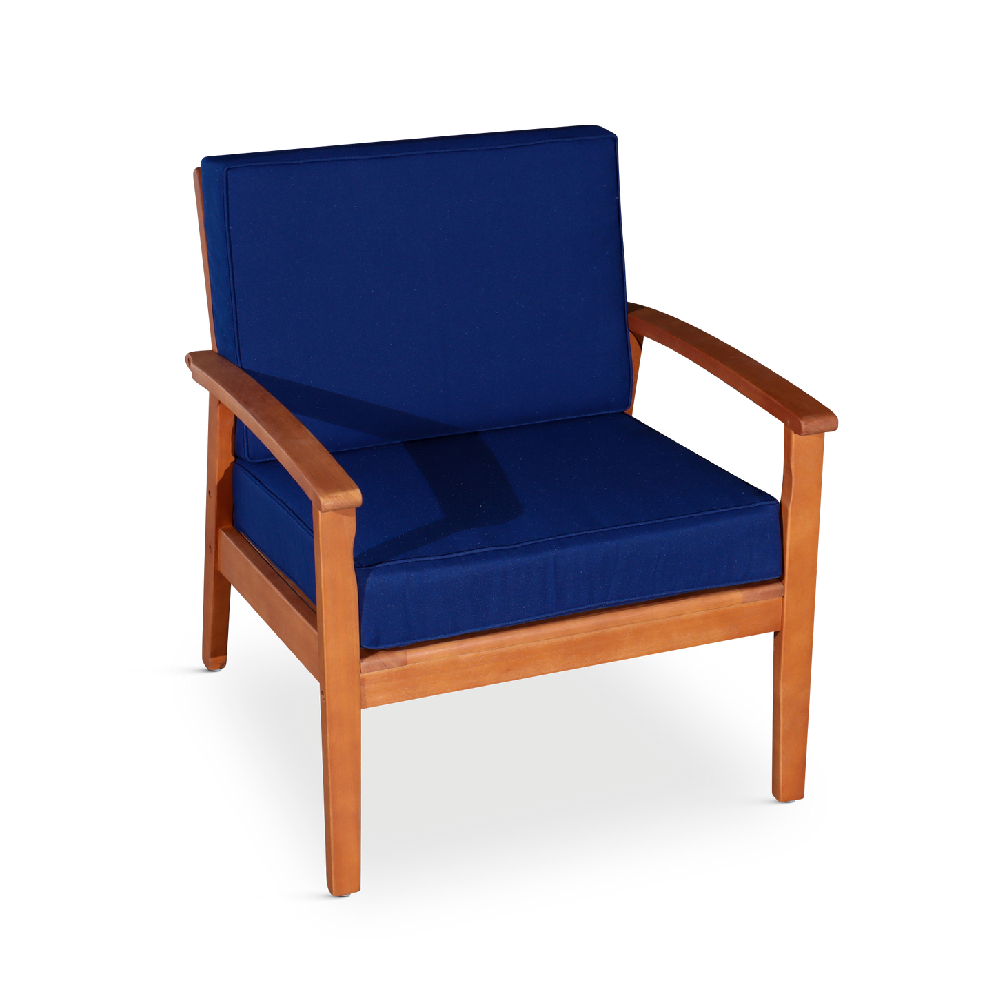 Deep Seat Eucalyptus Chair, Natural Oil Finish, Navy Cushions