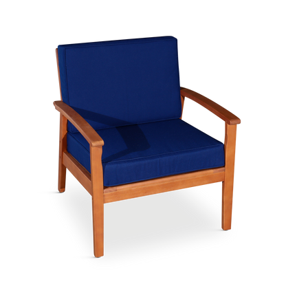 Deep Seat Eucalyptus Chair, Natural Oil Finish, Navy Cushions