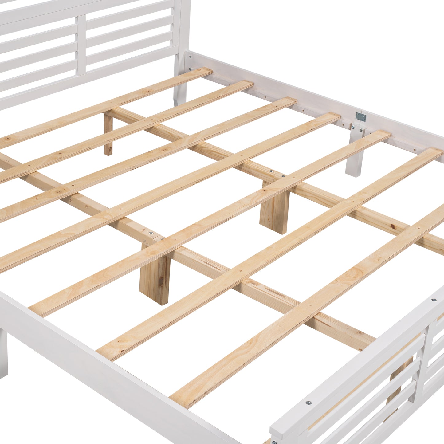 Platform bed with horizontal strip hollow shape, King size, white （New）