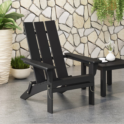 Outdoor Classic Pure Black Solid Wood Adirondack Chair Garden Lounge Chair Foldable