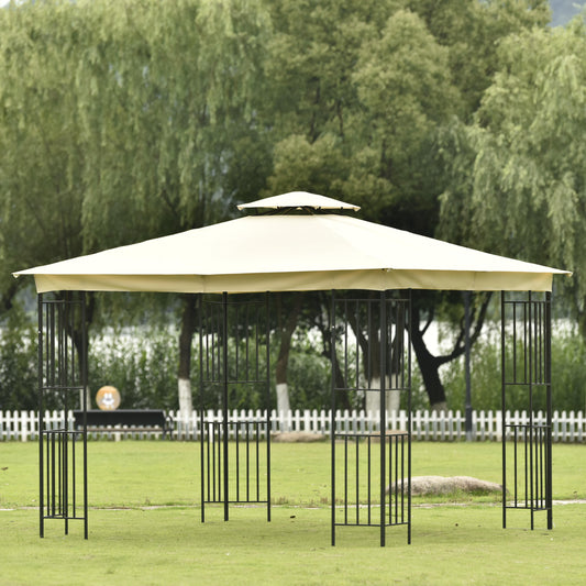 U_STYLE Patio Gazebos for Patios Double Roof Soft Canopy Garden Backyard Gazebo for Shade and Rain,Beige