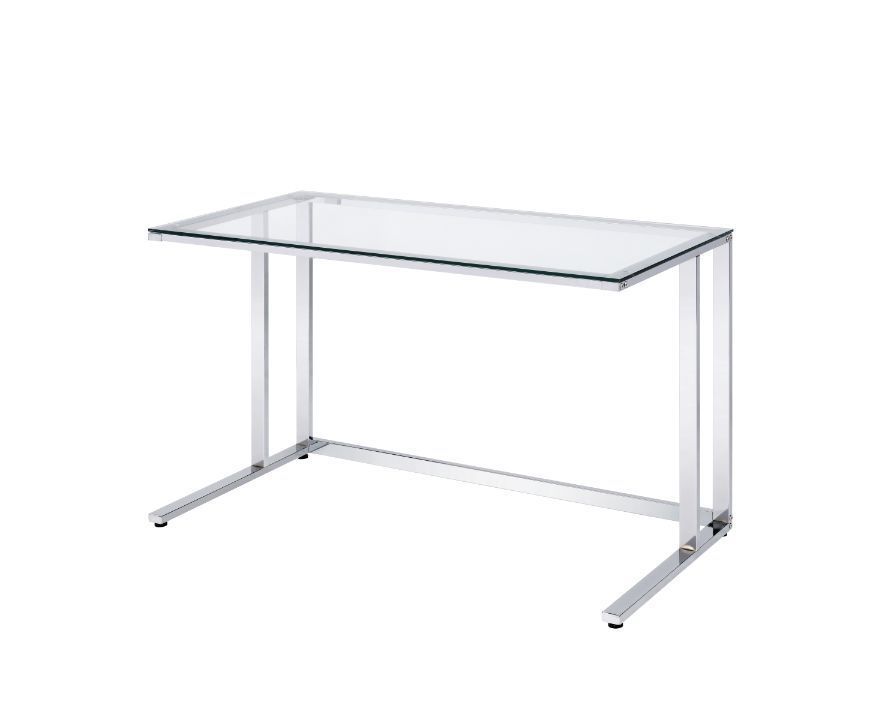 ACME Tyrese Writing Desk, Clear Glass & Chrome Finish 93100