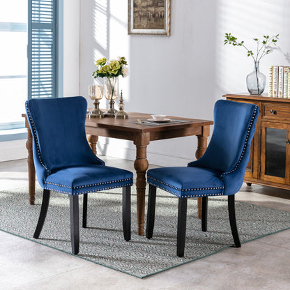 A&A Furniture,Upholstered Wing-Back Dining Chair with Backstitching Nailhead Trim and Solid Wood Legs,Set of 2, Blue,8809BL, KD