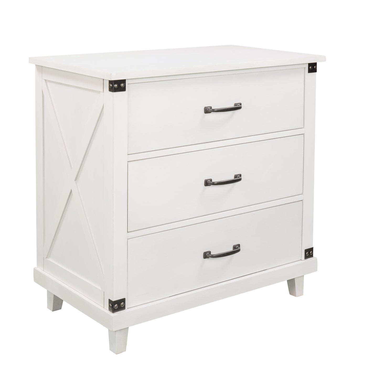 Modern Bedroom Nightstand with 3 Drawers Storage , White