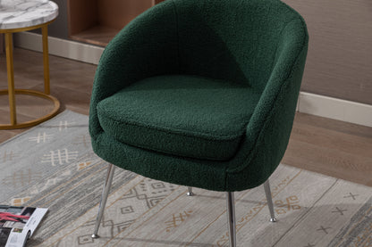 Soft Teddy Fabric Accent Armchair Dining Chair With Shining Electroplated Chrome Legs,Dark Green