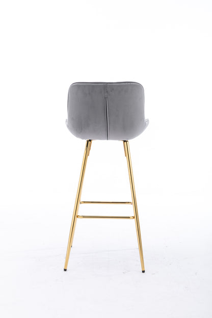 26 Inch Set of 2 Bar Stools,with Chrome Footrest Velvet Fabric Counter Stool Golden Leg Simple Bar Stool,GRAY