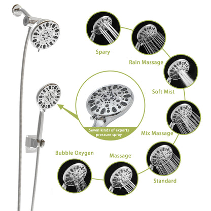 Multi Function Dual Shower Head - Shower System with 4.7" Rain Showerhead, 7-Function Hand Shower, Chrome