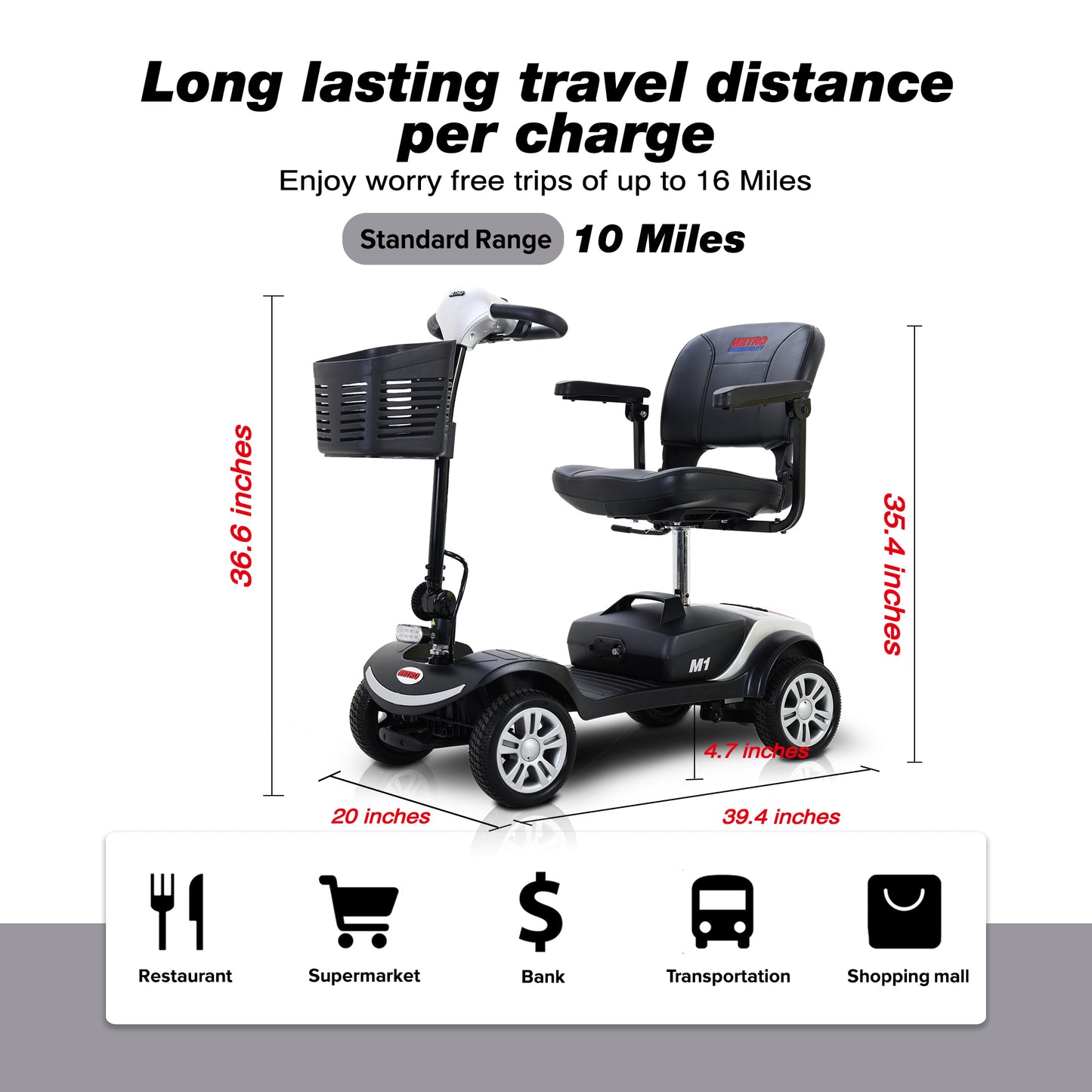 Four wheels Compact Travel Mobility Scooter with 300W Motor for Adult-300lbs,  SILVER