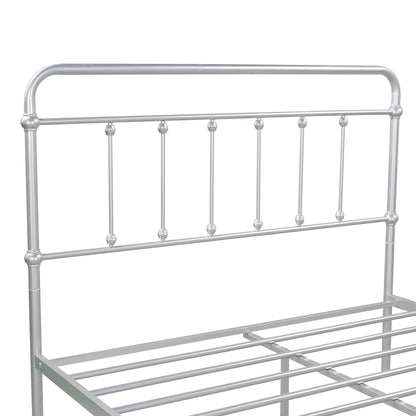 Full Size Metal Platform Bed with Headboard and Footboard, Iron Bed Frame for Bedroom, No Box Spring Needed ，Silver