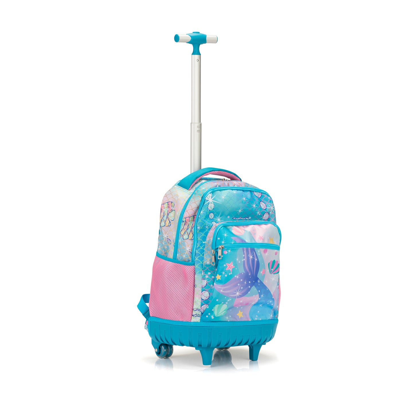 20-Inch 3PCS Kids Rolling Luggage Set, Trolley Backpack with Lunch Bag and Pencil Case for Girls, Suitcase with Mermaid Pattern