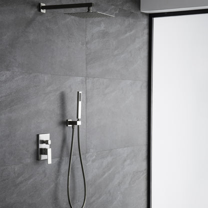 Trustmade Wall Mounted Square Rainfall Pressure Balanced Complteted Shower System with Rough-in Valve, 10 inches Matte Black - 2W02