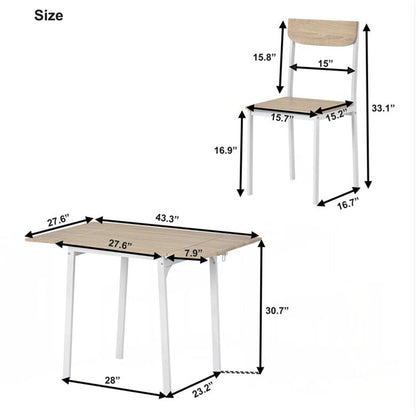 TOPMAX 5-piece Modern Metal Dining Set with 1 Drop Leaf Dining Table and 4 chairs Home Kitchen Furniture Dinette Set (Oak Finish)