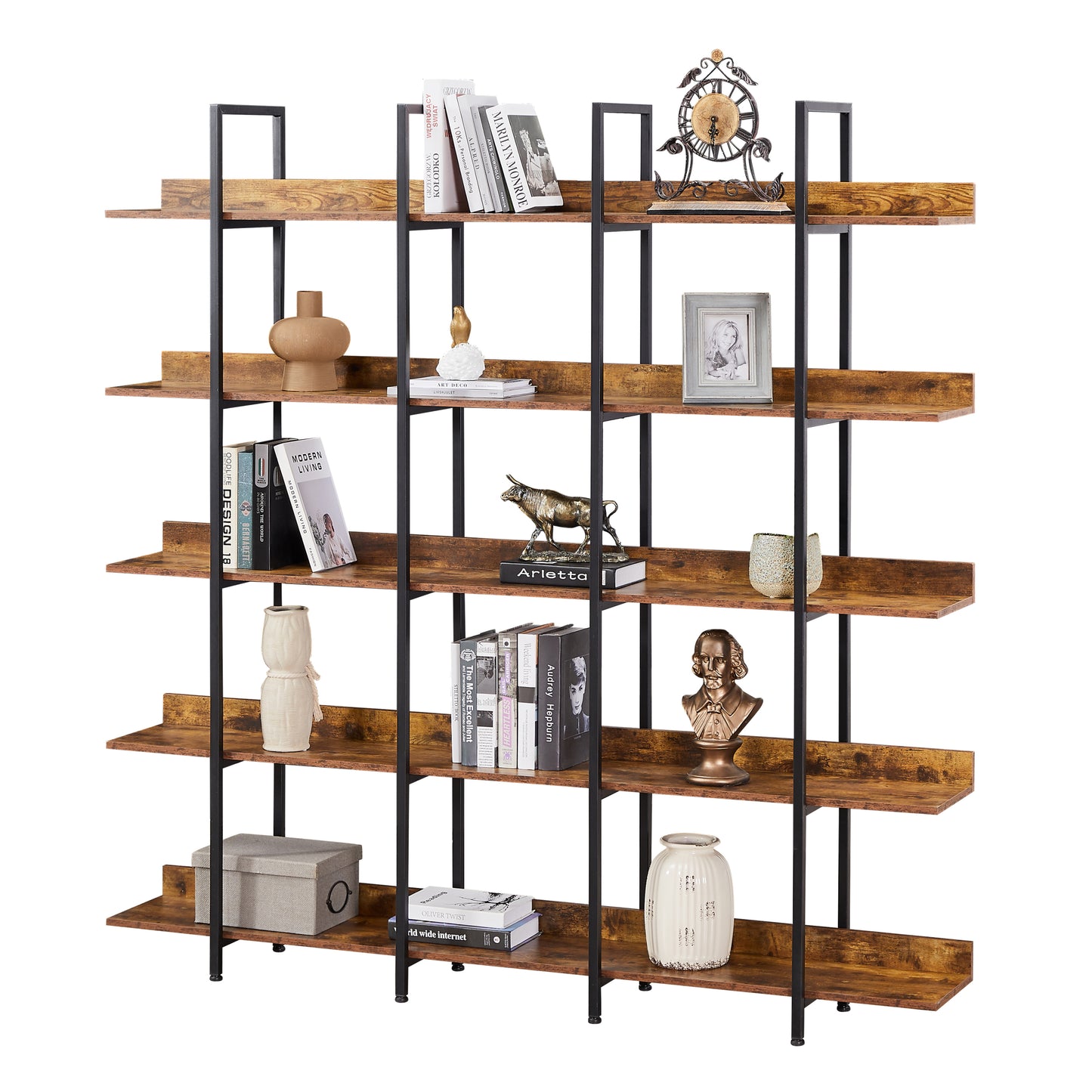 [VIDEO] 5 Tier Bookcase Home Office Open Bookshelf, Vintage Industrial Style Shelf with Metal Frame, MDF Board