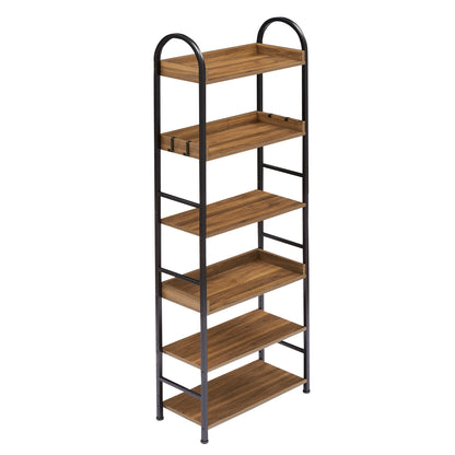 70.8 Inch Tall Bookshelf, 6-tier Shelves with Round Top Frame, MDF Boards, Adjustable Foot Pads, Brown