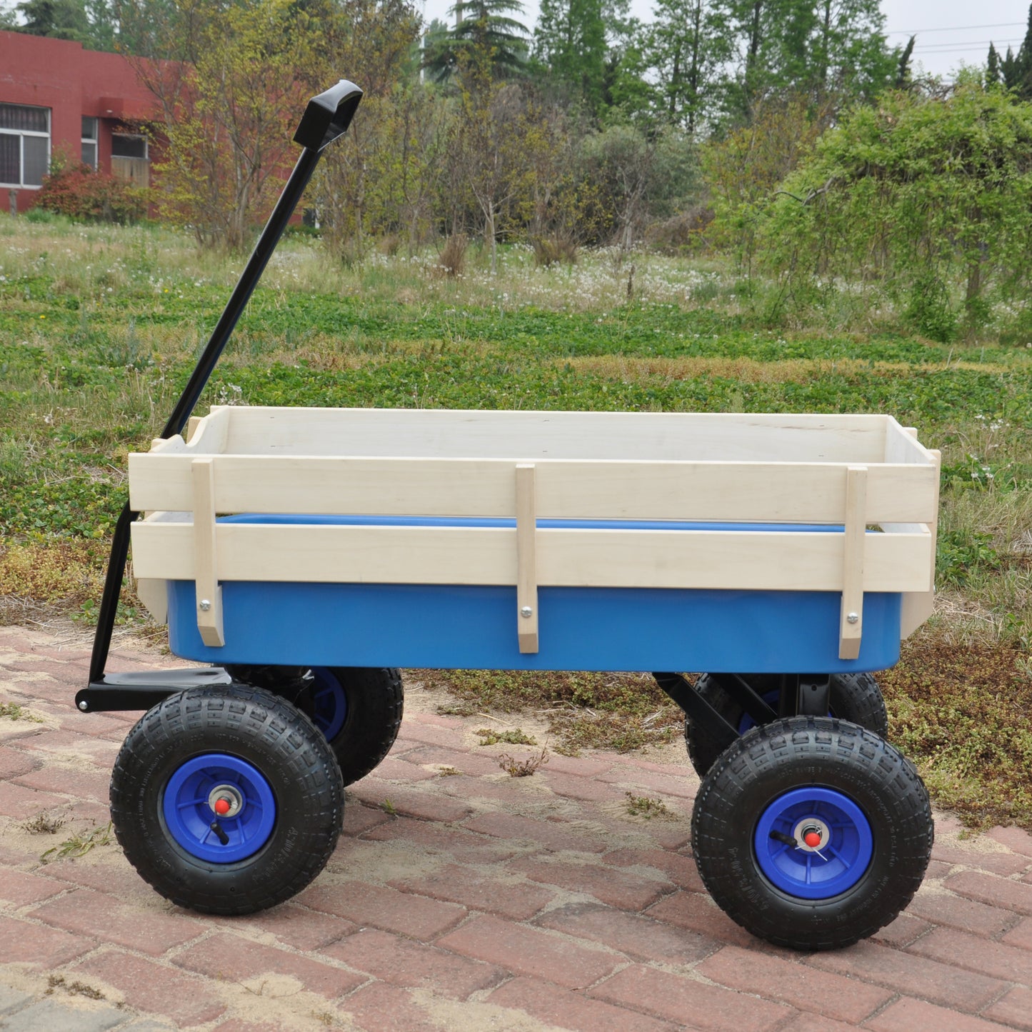 Outdoor Wagon All Terrain Pulling w/Wood Railing Air Tires Children Kid Garden