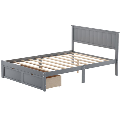 Full Size Platform Bed with Under-bed Drawers, Gray