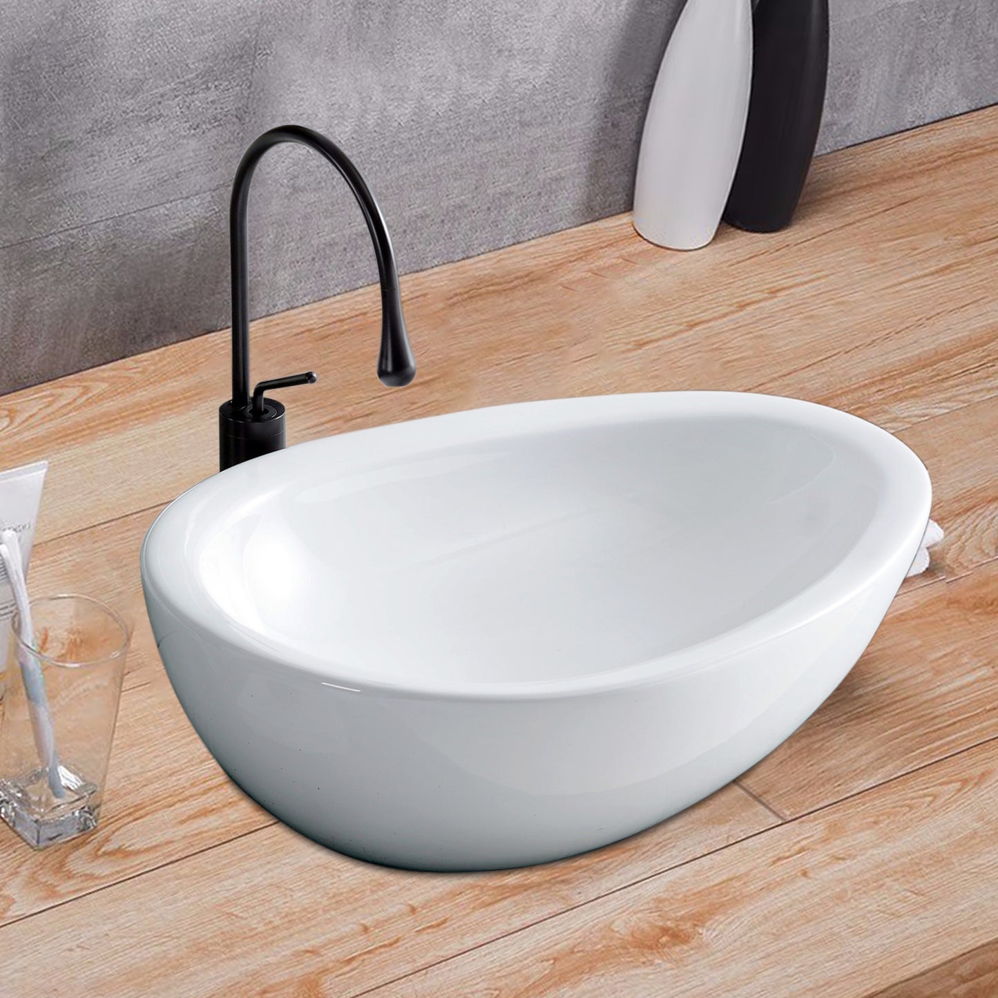 Vessel  Bathroom Sink Basin in White Ceramic