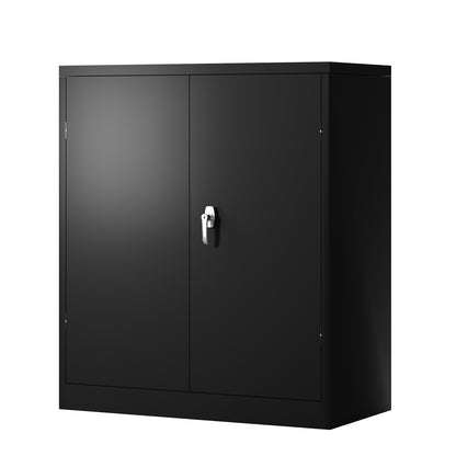 Metal Storage Cabinet with 2 Doors and 2 Shelves, Lockable Steel Storage Cabinet for Office, Garage, Warehouse