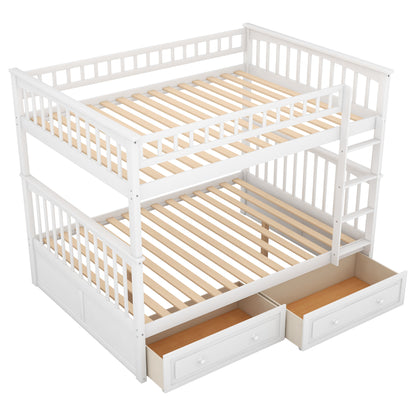 Full over Full Bunk Bed with Drawers, Convertible Beds, White(OLD SKU:SM000241AAK)