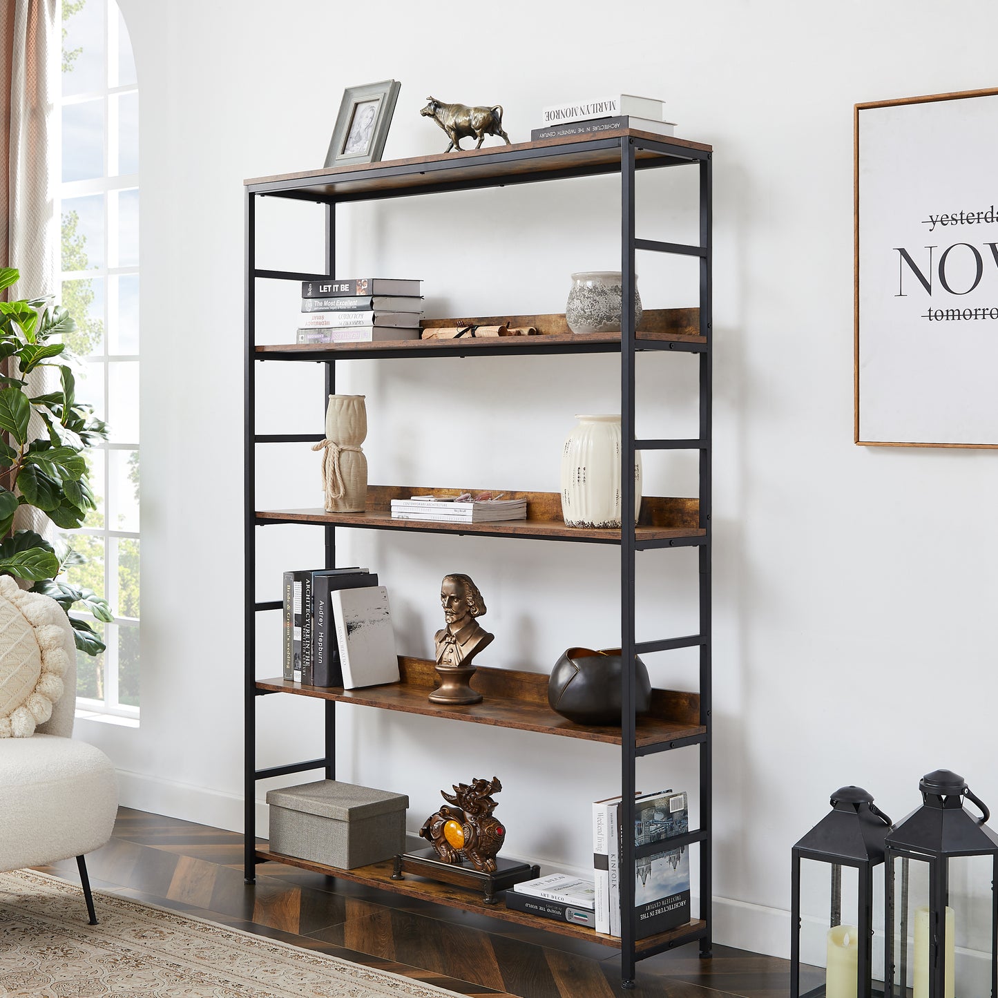 [VIDEO] 5-Tier Home Office Bookcase Open Bookshelf Storage Large 5 Shelf Bookshelf Furniture with Metal Frame, Brown