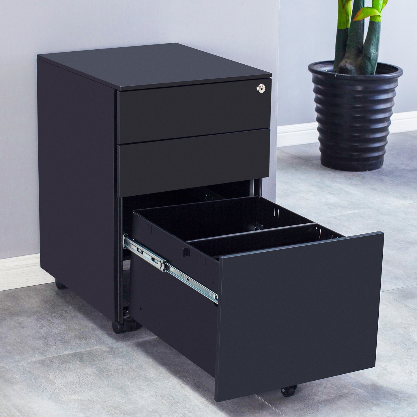 3 Drawer Mobile File Cabinet with Lock Steel File Cabinet for Legal/Letter/A4/F4 Size, Fully Assembled Include Wheels, Home/ Office Design